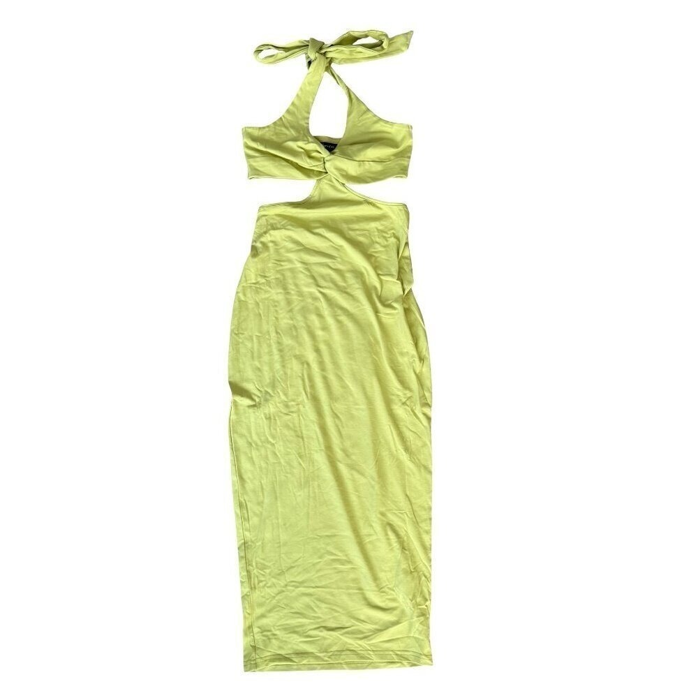 Bright Lime Green Halter Cut Out Maxi Dress Womens Medium - Picture 2 of 5